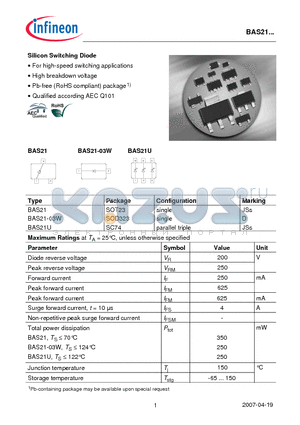 BAS21-03W datasheet - Silicon Switching Diode