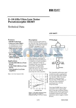 ATF36077 datasheet - 2-18 GHz Ultra Low Noise Pseudomorphic HEMT