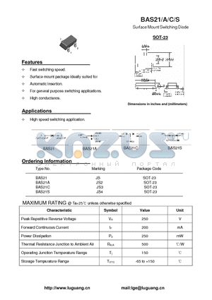 BAS21A datasheet - Surface Mount Switching Diode