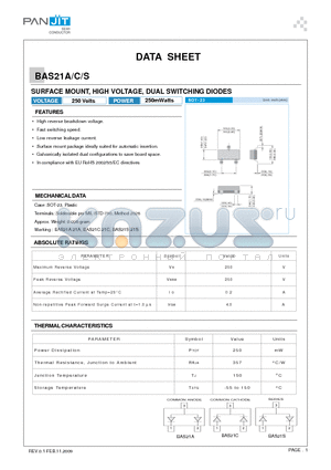 BAS21A_09 datasheet - SURFACE MOUNT, HIGH VOLTAGE, DUAL SWITCHING DIODES