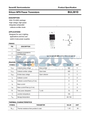 BUL381D datasheet - Silicon NPN Power Transistors