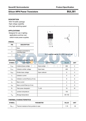 BUL381 datasheet - Silicon NPN Power Transistors