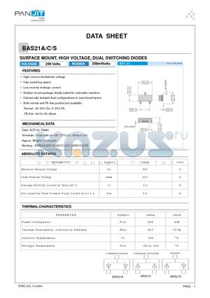 BAS21C datasheet - SURFACE MOUNT, HIGH VOLTAGE, DUAL SWITCHING DIODES