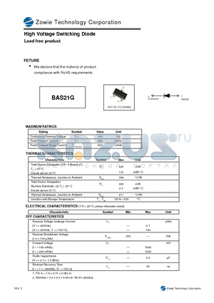 BAS21G datasheet - High Voltage Switching Diode Lead free product