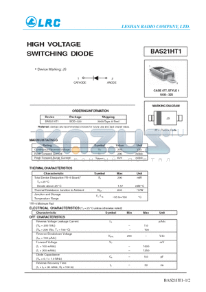 BAS21HT1 datasheet - HIGH VOLTAGE SWITCHING DIODE