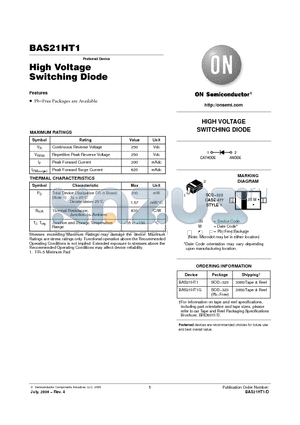 BAS21HT1G datasheet - High Voltage Switching Diode