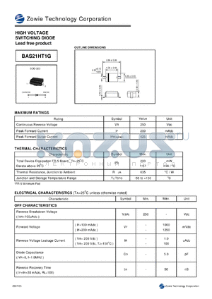 BAS21HT1G datasheet - HIGH VOLTAGE SWITCHING DIODE Lead free product