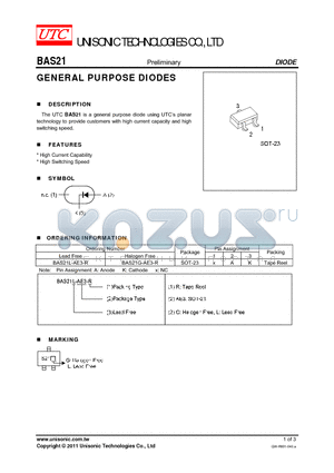 BAS21L-AE3-R datasheet - GENERAL PURPOSE DIODES