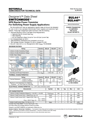 BUL44F datasheet - POWER TRANSISTOR 2.0 AMPERES 700 VOLTS 40 and 100 WATTS