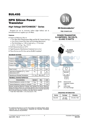 BUL45G datasheet - NPN Silicon Power Transistor