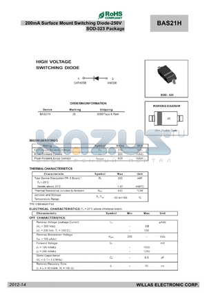 BAS21H datasheet - 200mA Surface Mount Switching Diode-250V