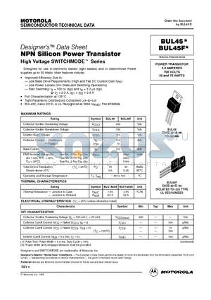BUL45 datasheet - POWER TRANSISTOR 5.0 AMPERES 700 VOLTS 35 and 75 WATTS