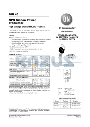 BUL45 datasheet - NPN Silicon Power Transistor