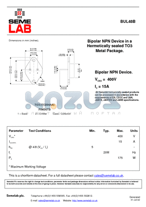 BUL48B datasheet - Bipolar NPN Device.