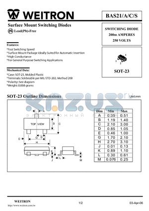 BAS21S datasheet - Surface Mount Switching Diodes