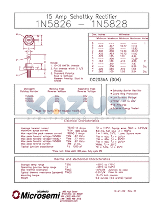 1N5826 datasheet - 15 Amp Schottky Rectifier