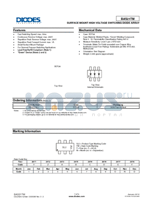 BAS21TM-7 datasheet - SURFACE MOUNT HIGH VOLTAGE SWITCHING DIODE ARRAY