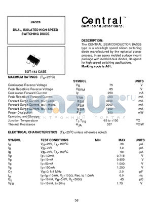 BAS28 datasheet - DUAL, ISOLATED HIGH SPEED SWITCHING DIODE