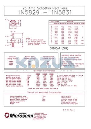 1N5831 datasheet - 25 Amp Schottky Rectifier