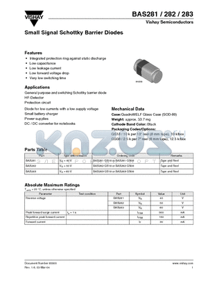 BAS282 datasheet - Schottky Barrier Diodes