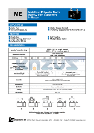 406ME-350K datasheet - Metallized Polyester Motor Run/AC Film Capacitors In Boxes