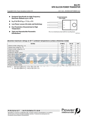 BUL791 datasheet - NPN SILICON POWER TRANSISTOR