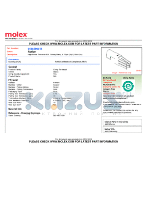 0468190011 datasheet - High Power Terminal 60A, 10Awg Crimp, 0.76lm (30l