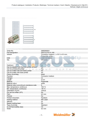 0468260051 datasheet - Connector markers, L x W: 5 x 6.5 mm, Polyamide, white