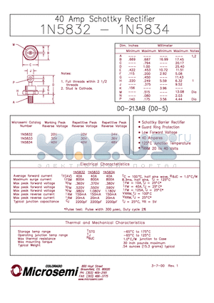 1N5832 datasheet - 40 Amp Schottky Rectifier
