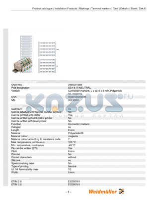 0468591689 datasheet - Connector markers, L x W: 6 x 5 mm, Polyamide 66, magenta