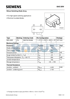 BAS28W datasheet - Silicon Switching Diode Array (For high-speed switching applications Electrical insulated diodes)