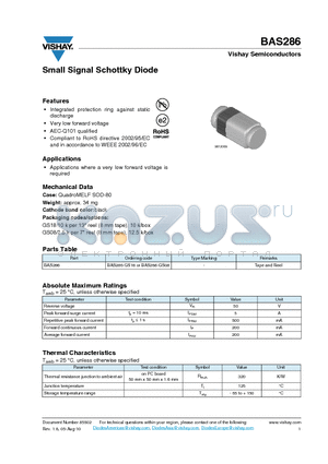 BAS286 datasheet - Small Signal Schottky Diode