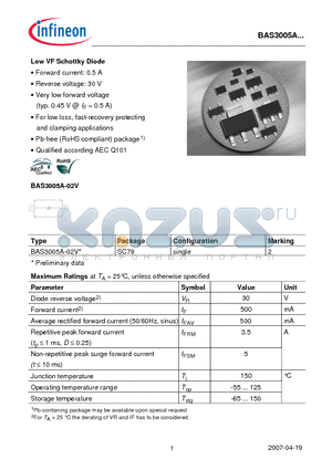 BAS3005A datasheet - Low VF Schottky Diode