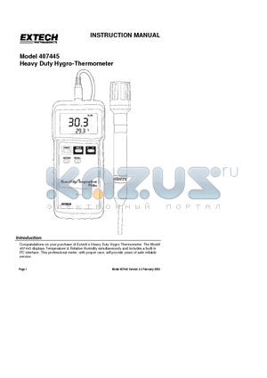 407445 datasheet - Heavy Duty Hygro-Thermometer