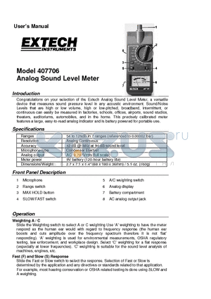 407706 datasheet - Analog Sound Level Meter