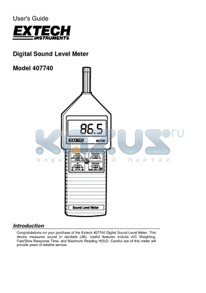 407740 datasheet - Digital Sound Level Meter