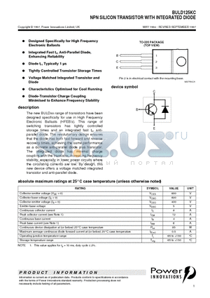 BULD125KC datasheet - NPN SILICON TRANSISTOR WITH INTEGRATED DIODE