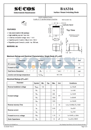 BAS316 datasheet - Surface Mount Switching Diode