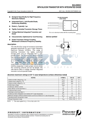 BULD85KC datasheet - NPN SILICON TRANSISTOR WITH INTEGRATED DIODE