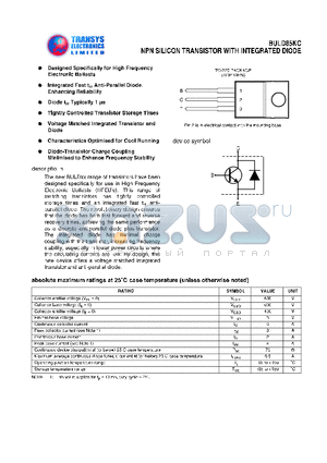 BULD85KC datasheet - NPN SILICON TRANSISTOR WITH INTEGRATED DIODE