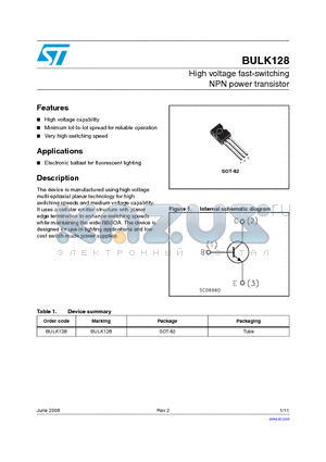 BULK128_08 datasheet - High voltage fast-switching NPN power transistor