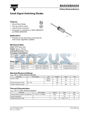 BAS33-TR datasheet - Small Signal Switching Diodes