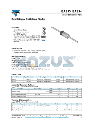 BAS33_12 datasheet - Small Signal Switching Diodes