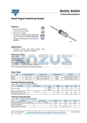 BAS33 datasheet - Small Signal Switching Diodes