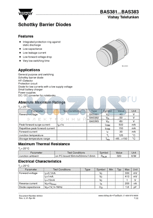 BAS381 datasheet - Schottky Barrier Diodes