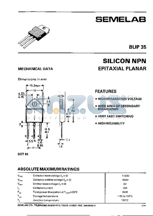 BUP35 datasheet - SILICON LPN EPITAXIAL PLANAR