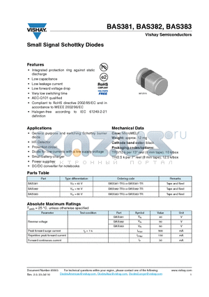 BAS381 datasheet - Small Signal Schottky Diodes