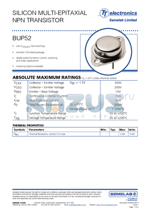 BUP52 datasheet - SILICON MULTI-EPITAXIAL NPN TRANSISTOR