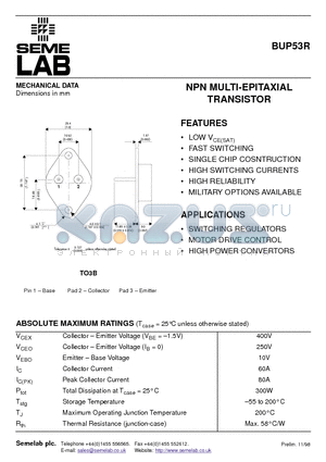 BUP53R datasheet - NPN MULTI-EPITAXIAL TRANSISTOR