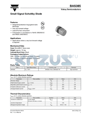 BAS385 datasheet - Small Signal Schottky Diode